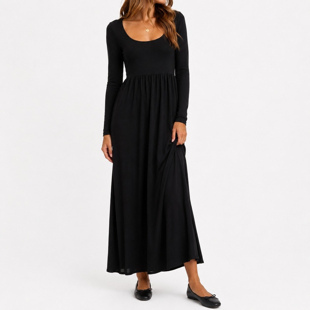NEW Paige Maxi Dress Women M Black Long Sleeve Quiet Luxury Minimalist